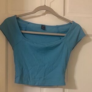 SHEIN Blue Ribbed Crop Top